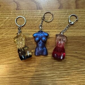 Stylish Women's Keychain Trio - Black, Blue, and Pink